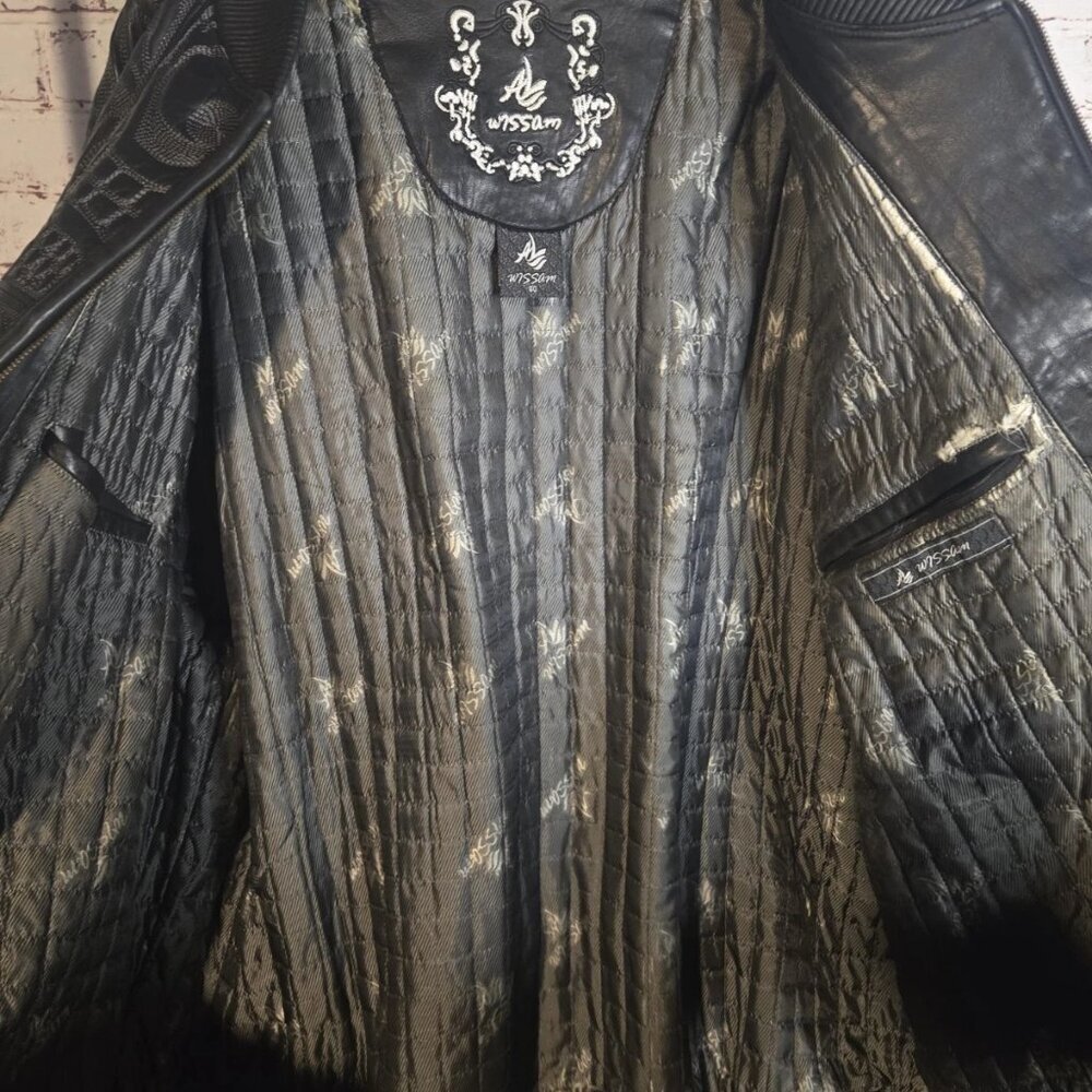 Al Wissam Men’s Embossed Genuine Leather Bomber Jacket Big & Tall, Tribal Design - Picture 10 of 15